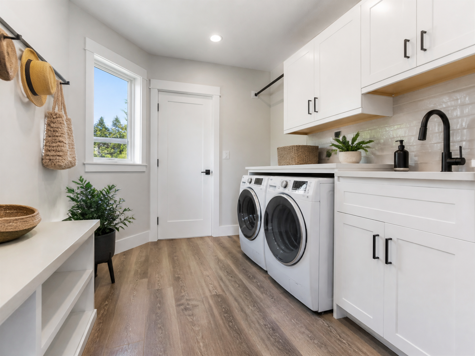Light oak LVP flooring installed in a laundry room